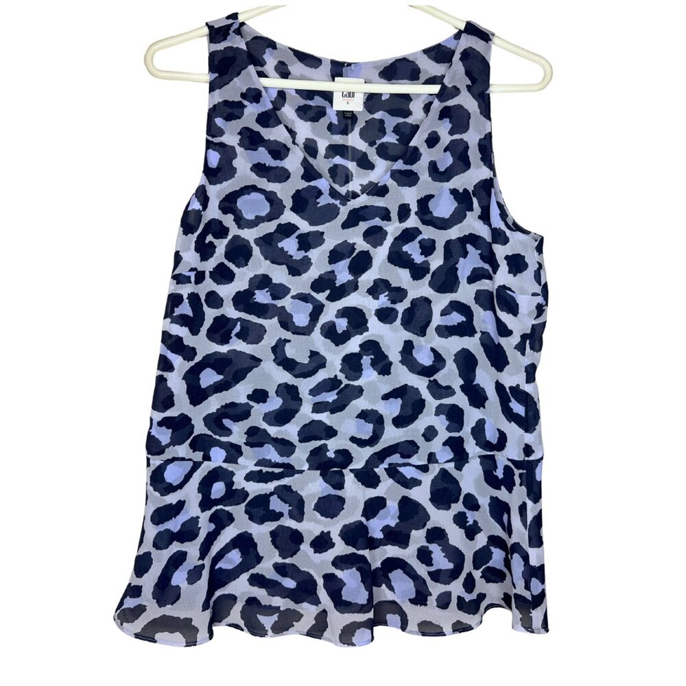 CAbi Feline Peplum Tank 5536 Leopard Print Sleeveless Top Womens Size Small S